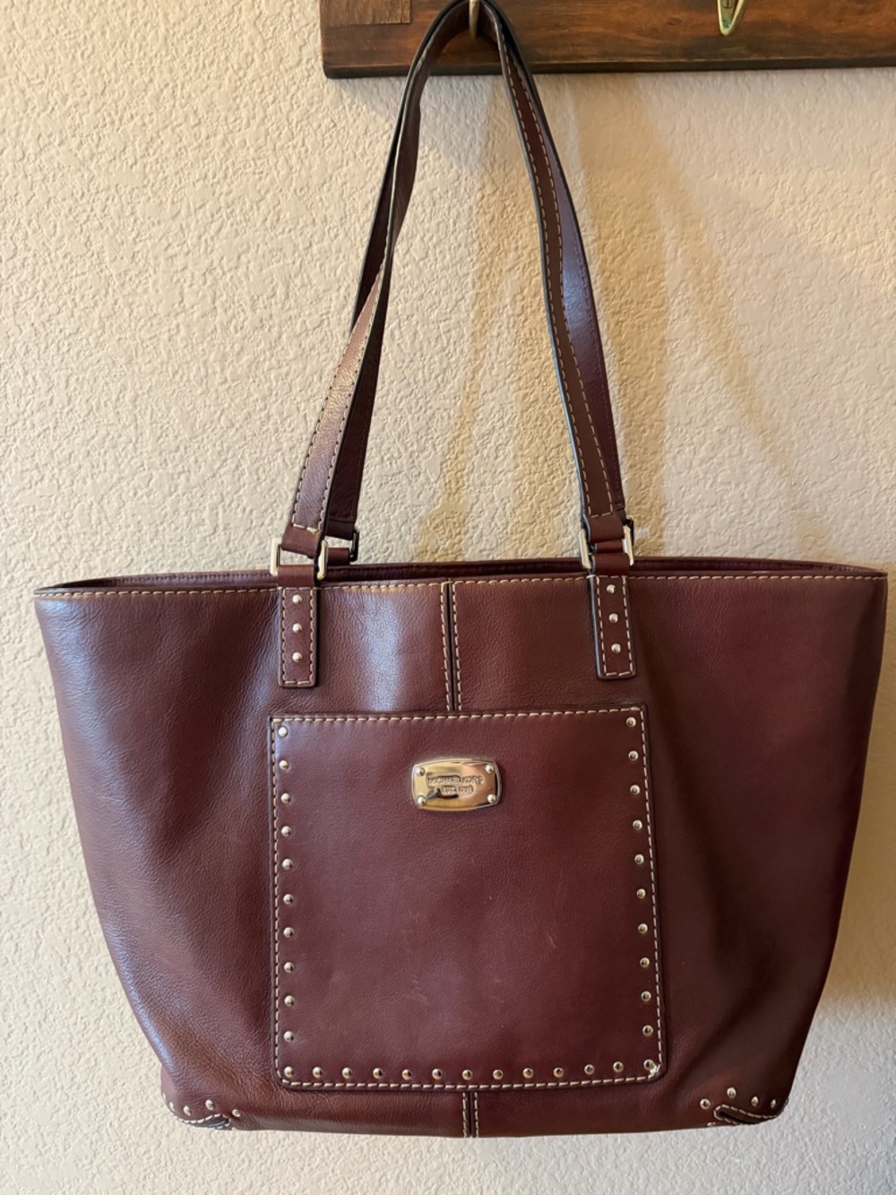 Michael Kors Laptop Tote Bag Leather Stud-Trim in Deep Marroon
